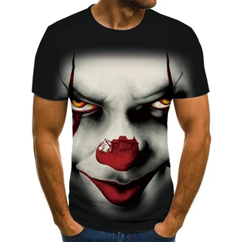 Karstā pārdošanas vīriešu 3D savvaļas klauns T-kreklu radošā apaļu kakla īsām piedurknēm T-krekls, liela apģērbu klauns