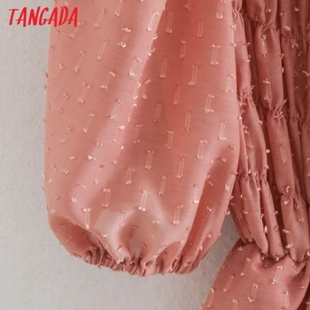 Tangada sievietēm dot izšuvumi ruffles acs puse kleita pusi piedurknēm sievietēm rozā mini kleitas vestidos CE88