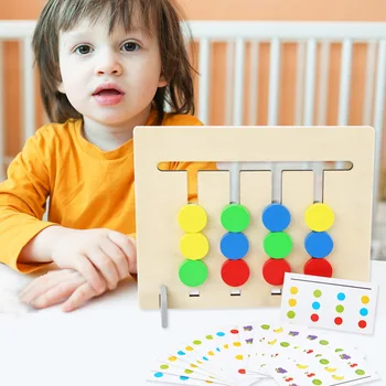 Koka Montessori Rotaļlietas Četru Krāsu Saskaņošanas Spēli Bērniem Izglītības Mācību Rotaļlietas Bērniem Juguetes Sensoriales C2064H